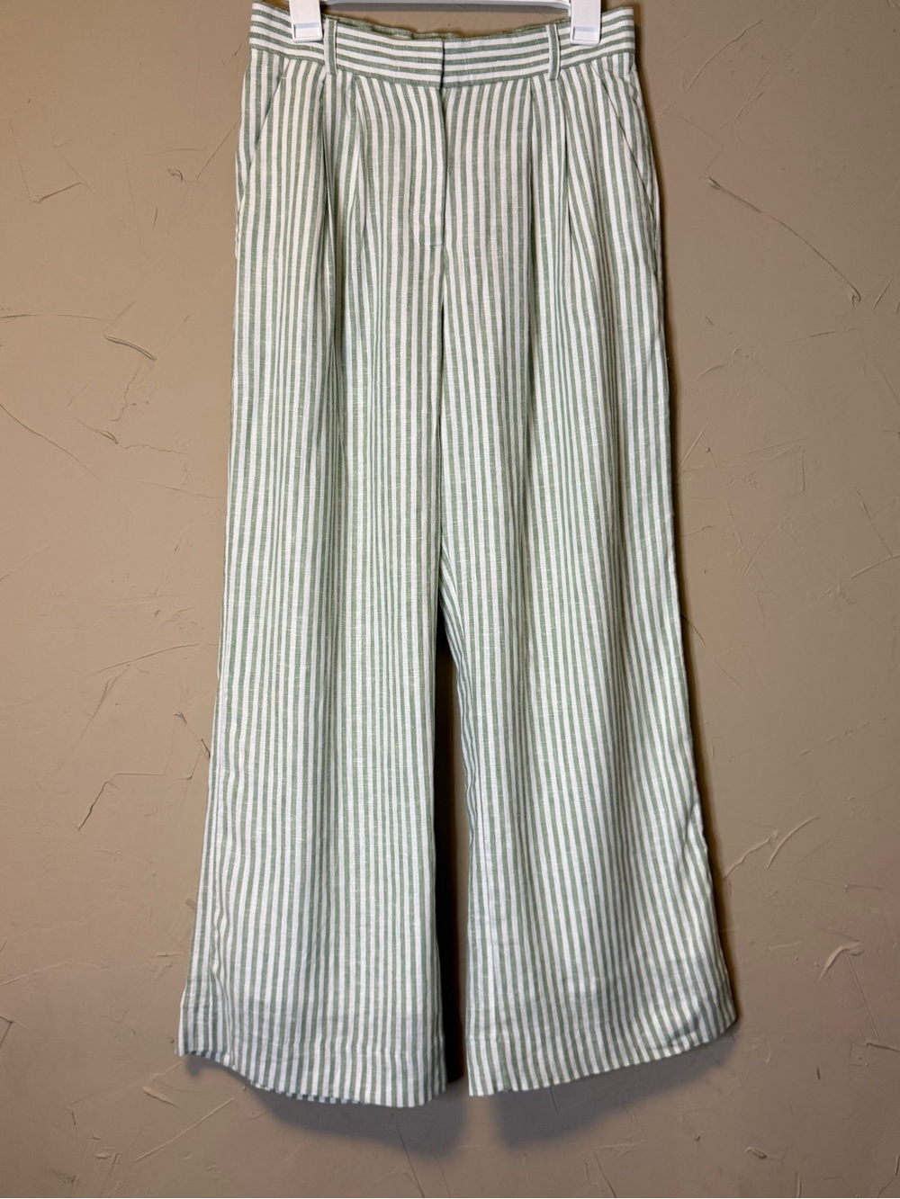Abercrombie & Fitch Sage-Striped Linen Blend Wide-Leg Pants Size 6/28 - Picture 3 of 16